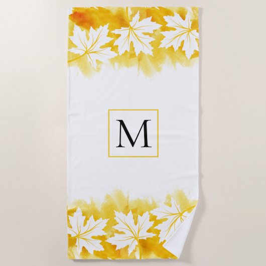 Gelbfärbung des Ahornblattes, monogramm Strandtuch (Vorderseite)