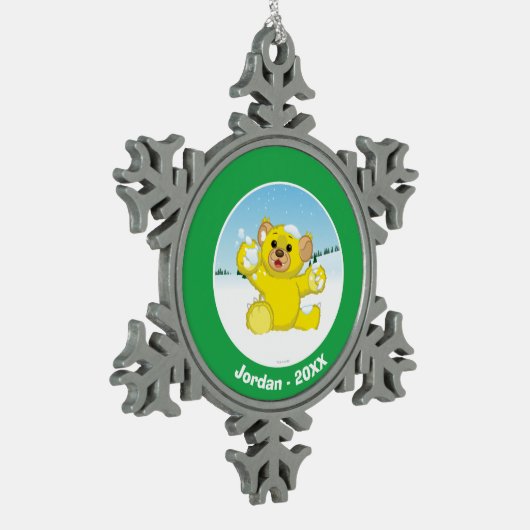 Gelbflaume Schneeflocken Zinn-Ornament (Links)