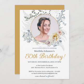 Gelbflorfarbenes Foto 50. Geburtstag Einladung