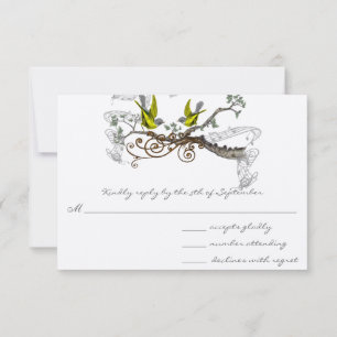 Gelbflügelige graue Vintage-Liebesvögel Hochzeit R RSVP Karte