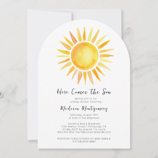 Gelbgelb hier kommt die Son Baby Dusche Einladung (Vorderseite)