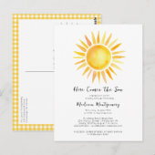 Gelbgelb hier kommt die Son Baby Dusche Postkarte (Vorne/Hinten)