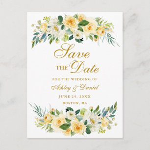 Gelbgelbe Blütengoldfarben Save the Date Ankündigungspostkarte