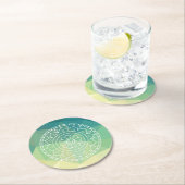 Gelbgelbe Mandala Inspiration Harmonie Blume Runder Pappuntersetzer (Vor Ort)