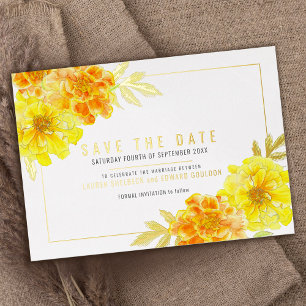 Gelbgelbe Marigold Wasserfarbe Save the Date Folieneinladung