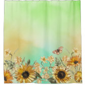 Gelbgelbe Ombre Aquarellblau Sonnenblume Duschvorhang (Vorderseite)