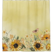 Gelbgelbe Ombre Aquarellblau Sonnenblume Duschvorhang (Vorderseite)