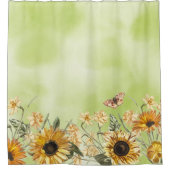 Gelbgelbe Ombre Aquarellblau Sonnenblume Duschvorhang (Vorderseite)