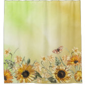 Gelbgelbe Ombre Aquarellblau Sonnenblume Duschvorhang (Vorderseite)