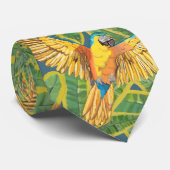 Gelbgelbe tropische Blätter Papageienmuster Krawatte (Gerollt)