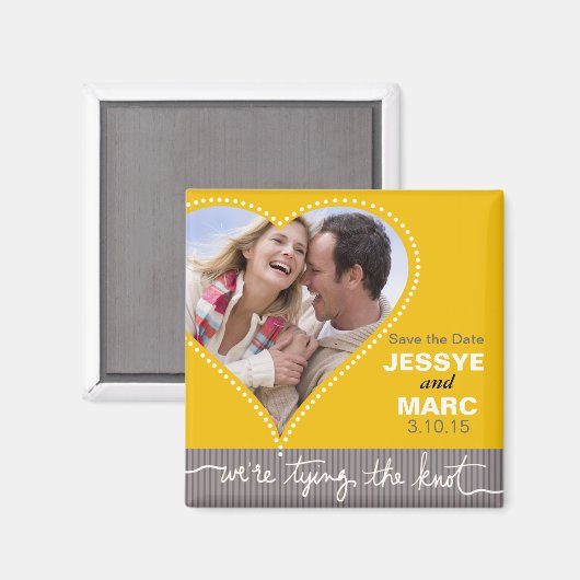 Gelbgelbes Herz Save the Date grau Magnet (Vorderseite/Rückseite)