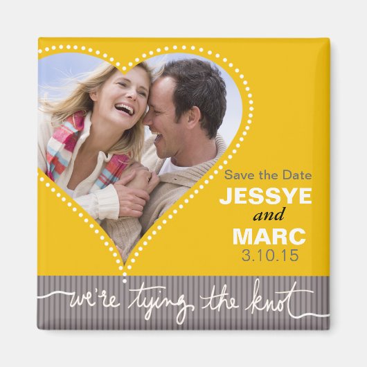 Gelbgelbes Herz Save the Date grau Magnet (Vorne)