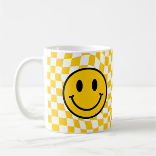 Gelbgelbes, kariertes Lächeln Kaffeetasse