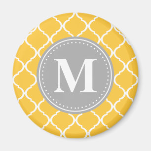 Gelbgelbes marokkanisches Gitter Graues Monogramm Magnet