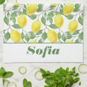 Gelbgelbes Muster individuelle Name weiß Geschirrtuch (Gefaltet)