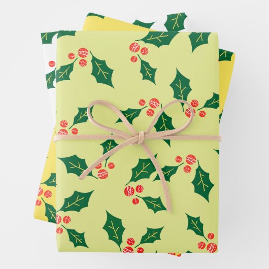 Gelbgelbes, weißes Mistletogramm Geschenkpapier Set (Beispiel)