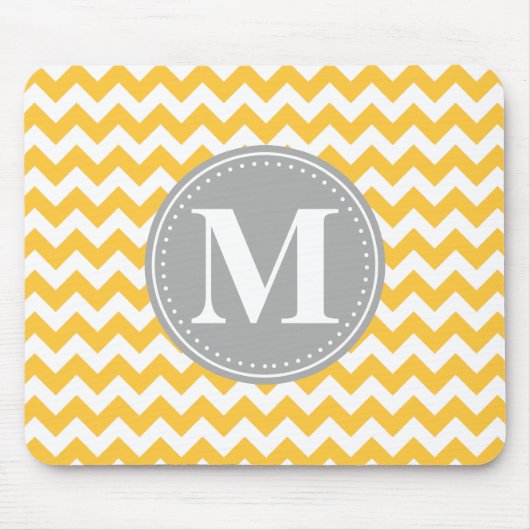 Gelbgelbes Zickzack Muster Grau Monogramm Mousepad (Vorne)