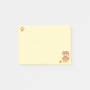 Gelbgetigerte Cartoon-Katze auf Gelb Post-it Klebezettel