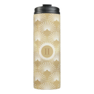 Gelbgold und weißes Deko-Muster. Thermosbecher