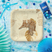 Gelbgoldfarbene Blätter Leoparden-Papier-Teller Pappteller (Party)