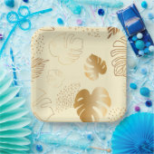 Gelbgoldfarbene Blätter Papier Teller (Party)