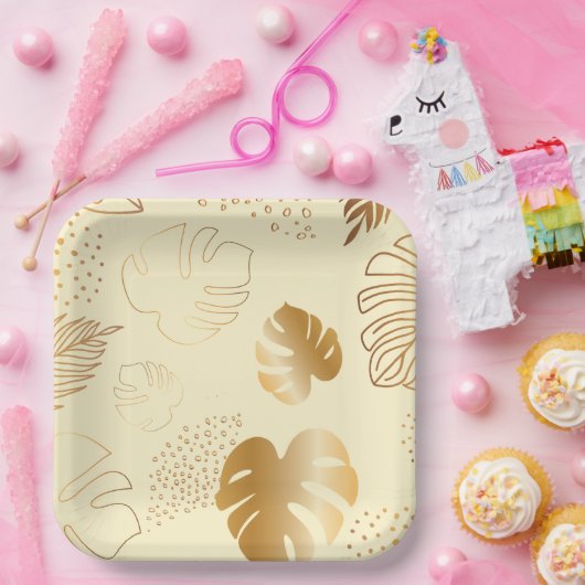 Gelbgoldfarbene Blätter Papier Teller (Party)