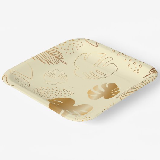 Gelbgoldfarbene Blätter Papier Teller (Gewinkelt)