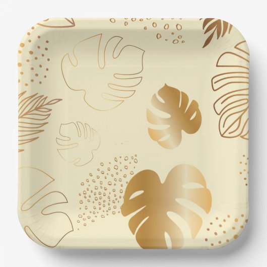 Gelbgoldfarbene Blätter Papier Teller (Vorderseite)