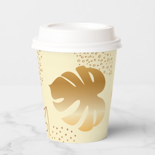 Gelbgoldfarbene Blätter Pappbecher (Vorderseite)