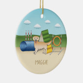 Gelbgoldner Retriever mit Agility Keramik Ornament (Rechts)