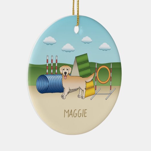 Gelbgoldner Retriever mit Agility Keramik Ornament (Rechts)