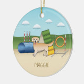Gelbgoldner Retriever mit Agility Keramik Ornament (Links)