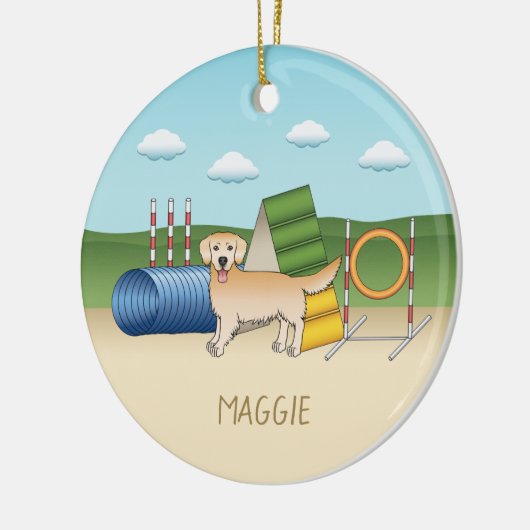 Gelbgoldner Retriever mit Agility Keramik Ornament (Links)