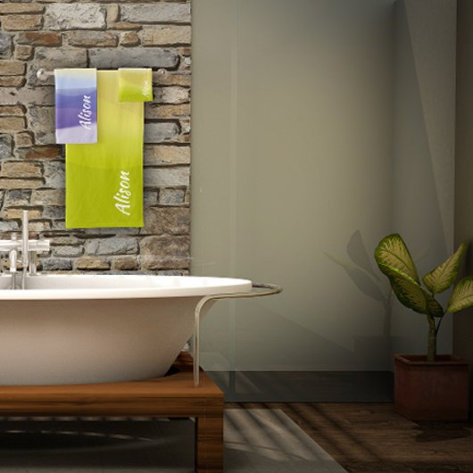 Gelbgradientenlavene abstrakter Name Badhandtuch Set