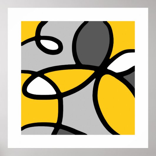 Gelbgrau Schwarz-weiß Abstrakt Poster (Vorne)