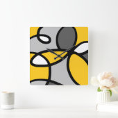 Gelbgrau Schwarz-weiß Abstrakt Quadratische Wanduhr (Zuhause)