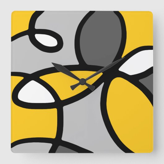 Gelbgrau Schwarz-weiß Abstrakt Quadratische Wanduhr (Vorderseite)