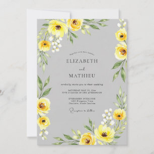 Gelbgraue anspruchsvolle botanische Hochzeit Einladung