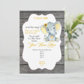 Gelbgraue Elefanteneinladung bearbeitbar Einladung (Stehend Vorderseite)