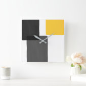 Gelbgraue Schwarz-weiß Moderne Minimalistisch Quadratische Wanduhr (Zuhause)