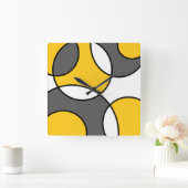 Gelbgraue Schwarz-weiße Abstrakte Kreise Quadratische Wanduhr (Zuhause)