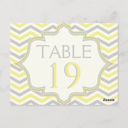 Gelbgraue Zickzack zigzag Hochzeit Tischnummer (Rückseite)
