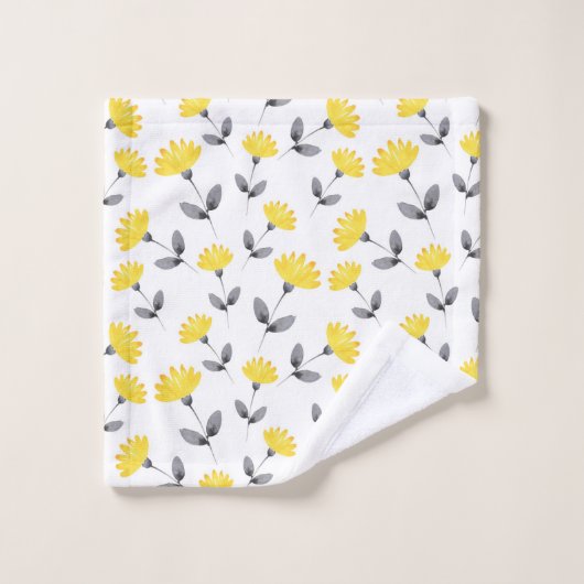 Gelbgraues Blume-Muster Badhandtuch Set (Waschlappen)