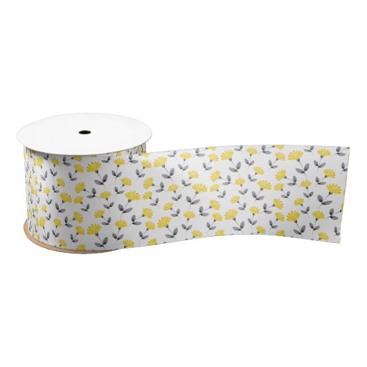 Gelbgraues Blume-Muster Satinband (Spule)