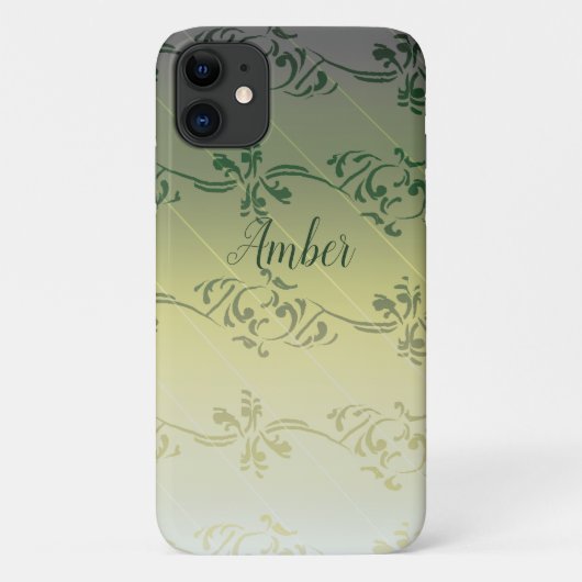 Gelbgraues Gradient Leaf Muster Personalisiert Case-Mate iPhone Hülle (Rückseite)