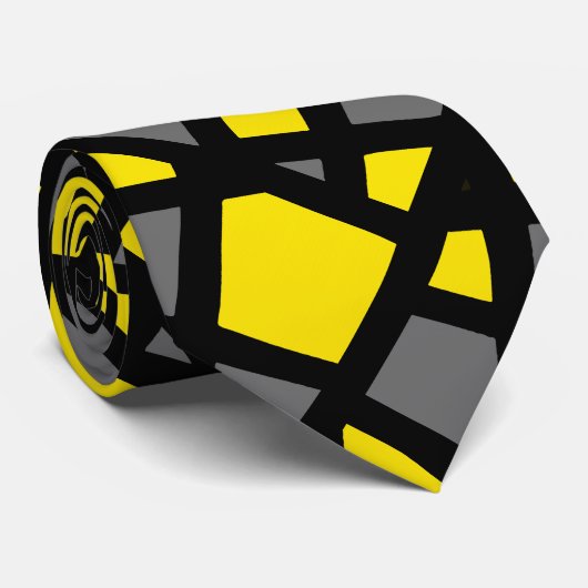 Gelbgrauschwarz Abstrakt geometrisch Krawatte (Gerollt)