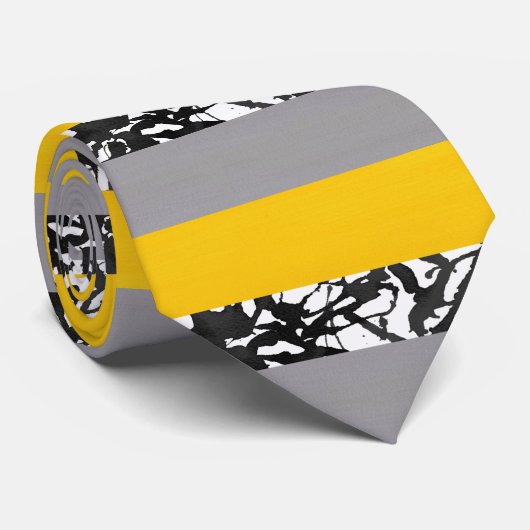 Gelbgrauschwarz und weiß Abstrakt Krawatte (Gerollt)