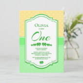 Gelbgrün 1. Geburtstag Party Einladung (Stehend Vorderseite)