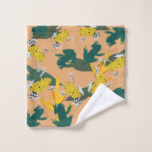 Gelbgrün-Frosch-Muster Badhandtuch Set (Waschlappen)