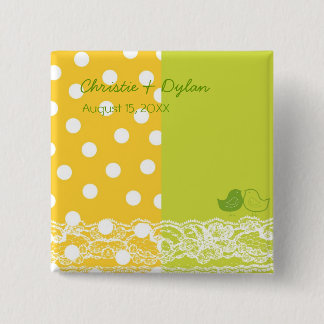 Gelbgrün-Vogel-Einklebebuch-Spitze-Hochzeits-Knopf Button